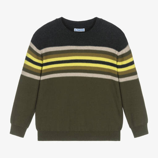 Mayoral-Boys Green Cotton Knit Striped Sweater | Childrensalon