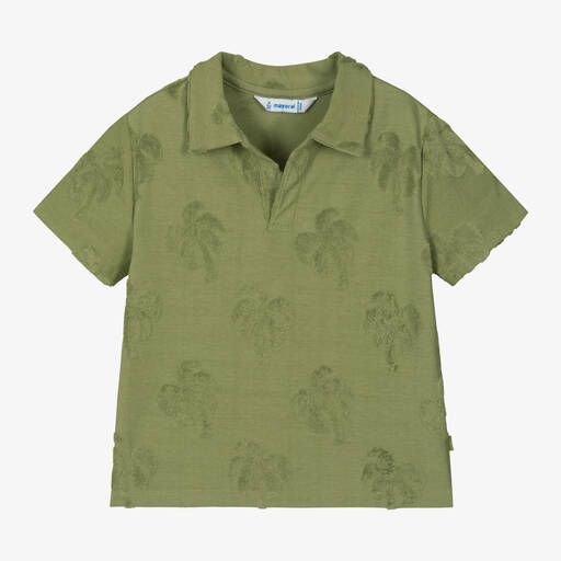 Mayoral-Boys Green Cotton Towelling Polo Shirt | Childrensalon
