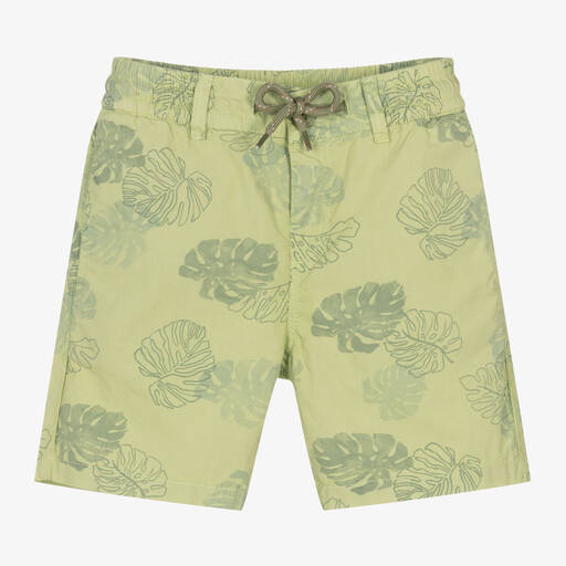 Mayoral-Boys Green Leaf Cotton Shorts | Childrensalon