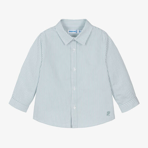 Mayoral-Boys Green Stripe Cotton Shirt | Childrensalon