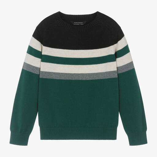 Mayoral Nukutavake-Boys Green Stripe Cotton & Wool Sweater | Childrensalon