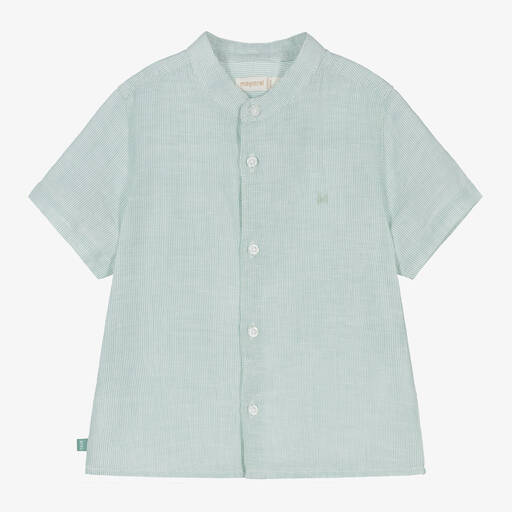 Mayoral-Boys Green Striped Cotton & Linen Shirt | Childrensalon