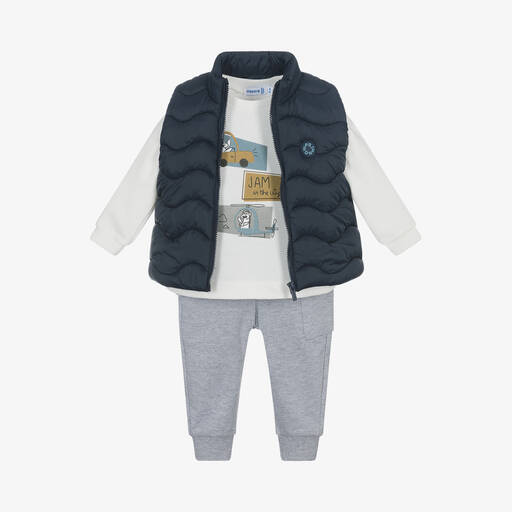 Mayoral-Boys Grey & Blue Cotton Trouser Set | Childrensalon