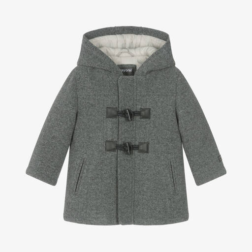 Mayoral-Boys Grey Hooded Duffle Coat | Childrensalon