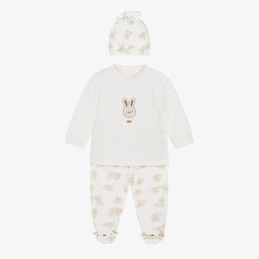 Mayoral Newborn-Boys Ivory Cotton Bunny Babysuit Set | Childrensalon