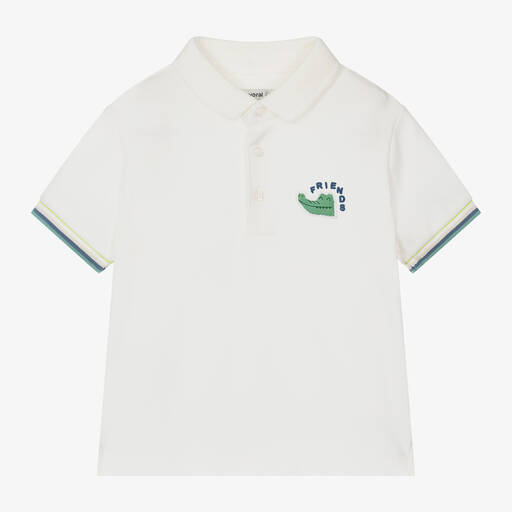 Mayoral-Boys Ivory Cotton Crocodile Polo Shirt | Childrensalon