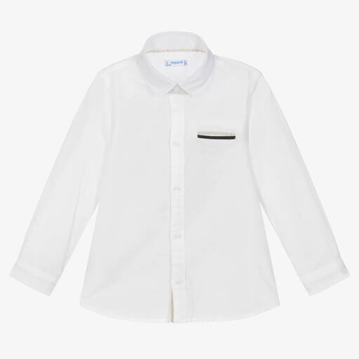 Mayoral-Boys Ivory Cotton & Linen Shirt | Childrensalon