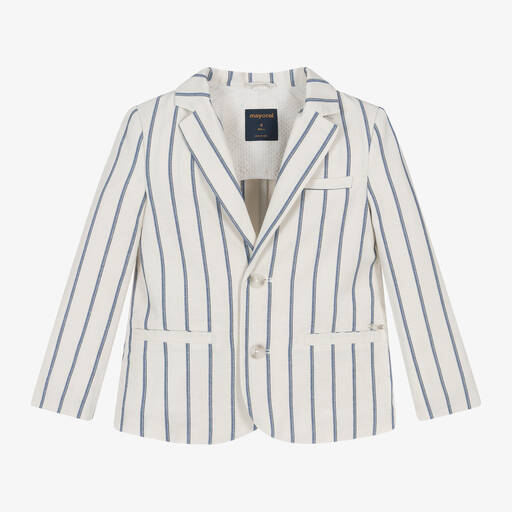 Mayoral-Boys Ivory Cotton & Linen Stripe Blazer | Childrensalon