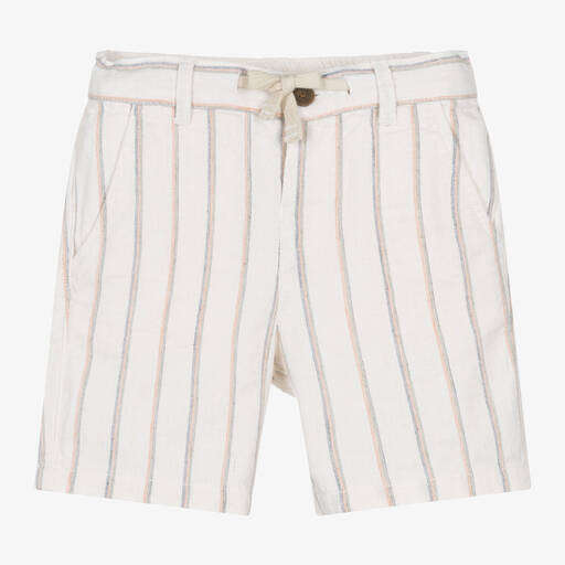 Mayoral-Boys Ivory Cotton & Linen Striped Shorts | Childrensalon