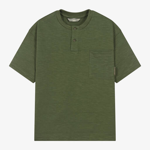 Mayoral Nukutavake-Boys Khaki Green Cotton T-Shirt | Childrensalon