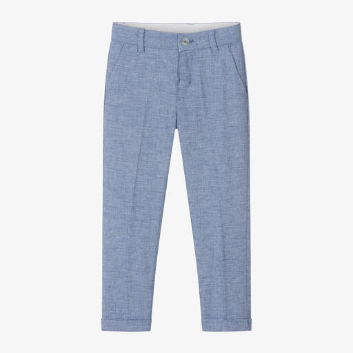 Mayoral-Boys Mid-Blue Cotton & Linen Trousers | Childrensalon