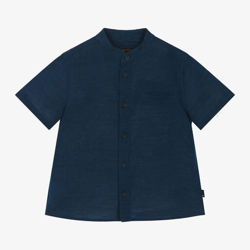 Mayoral-Boys Navy Blue Cotton & Linen Shirt | Childrensalon