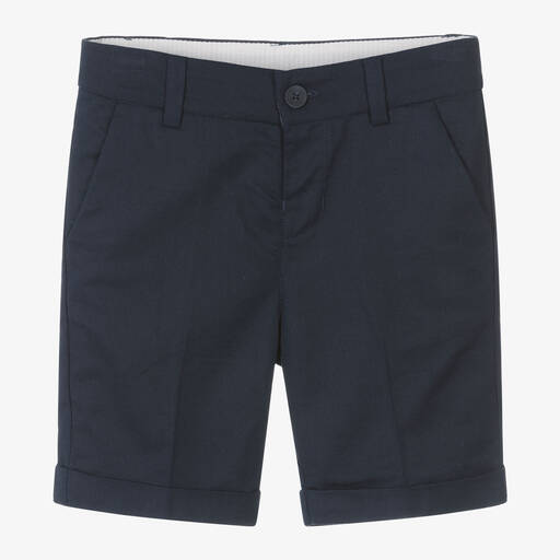 Mayoral-Boys Navy Blue Cotton & Linen Shorts | Childrensalon