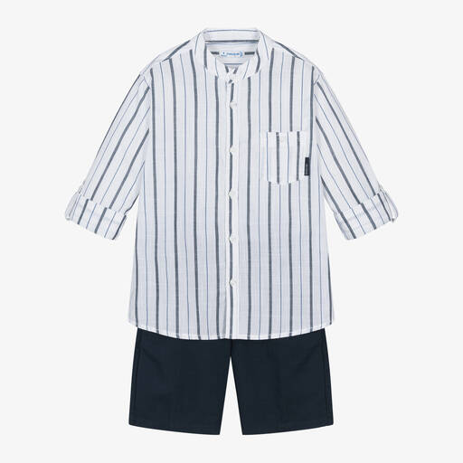 Mayoral-Boys Navy Blue Cotton & Linen Shorts Set | Childrensalon
