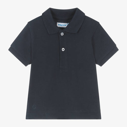 Mayoral-Boys Navy Blue Cotton Piqué Polo Shirt | Childrensalon