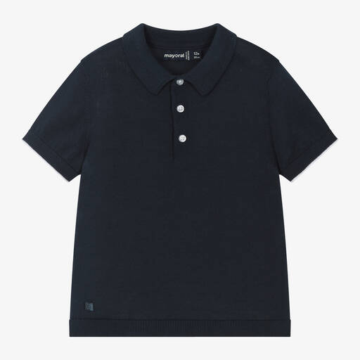Mayoral-Boys Navy Blue Cotton Polo Shirt | Childrensalon