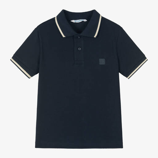 Mayoral-Boys Navy Blue Cotton Polo Shirt | Childrensalon