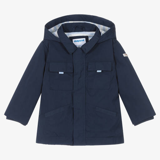 Mayoral-Boys Navy Blue Hooded Windbreaker Coat | Childrensalon