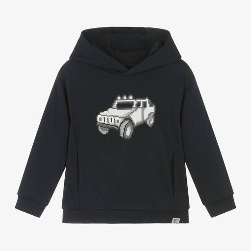 Mayoral-Boys Navy Blue Pixelated Car Hoodie | Childrensalon