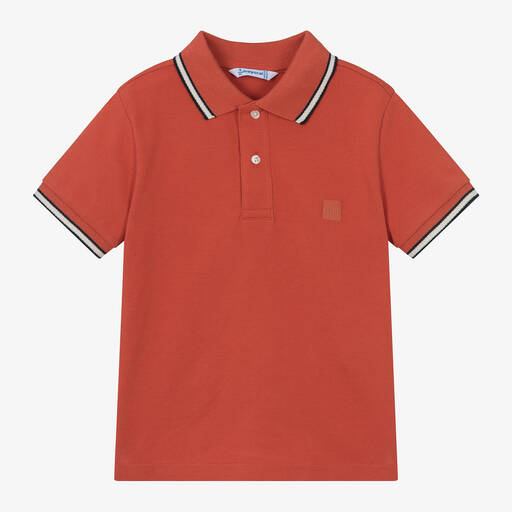 Mayoral-Boys Orange Cotton Polo Shirt | Childrensalon