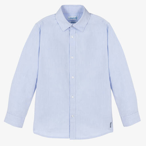 Mayoral-قميص قطن تويل لون أزرق باهت للأولاد | Childrensalon