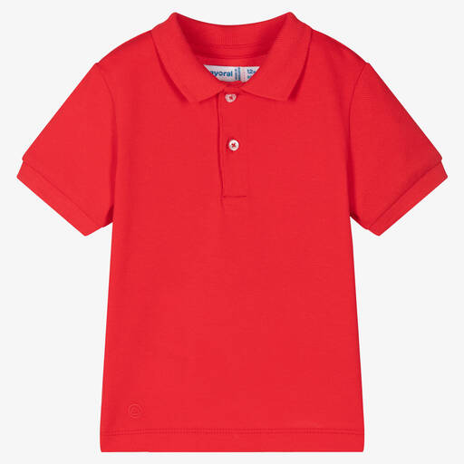 Mayoral-Boys Red Cotton Piqué Polo Shirt | Childrensalon