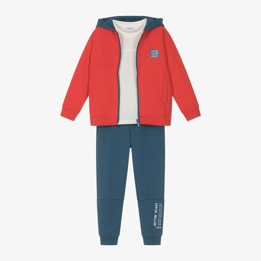 Mayoral-Boys Red Cotton Tracksuit & T-Shirt Set | Childrensalon