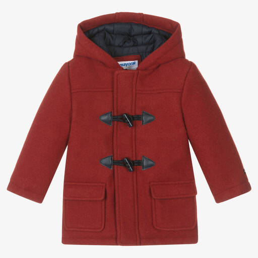 Mayoral-Boys Red Hooded Duffle Coat | Childrensalon