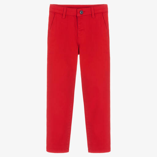Mayoral-Boys Red Slim Fit Chino Trousers | Childrensalon