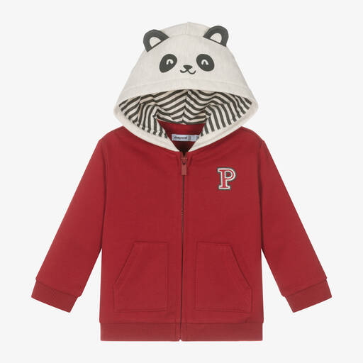 Mayoral-Boys Red Zip-Up Panda Hoodie | Childrensalon