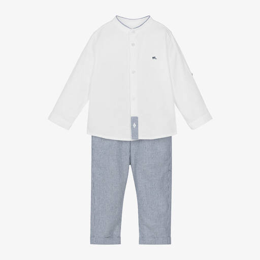 Mayoral-Boys White Cotton & Linen Pinstripe Trouser Set  | Childrensalon