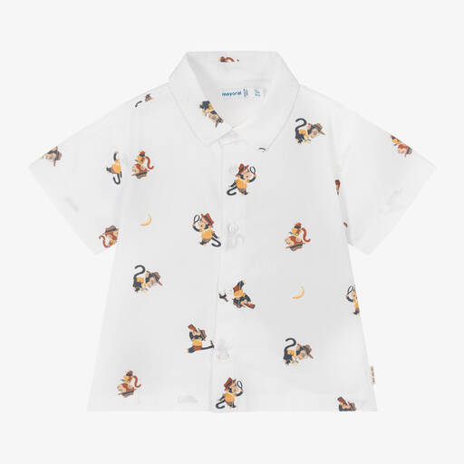 Mayoral-Boys White Cotton Monkey Shirt | Childrensalon