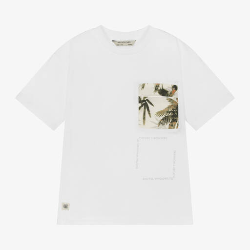 Mayoral Nukutavake-Boys White Cotton Palm Tree Pocket T-Shirt | Childrensalon