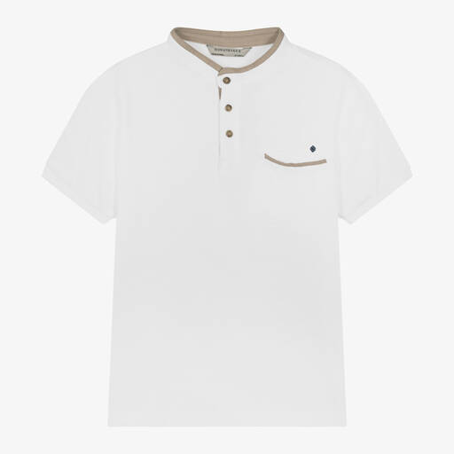 Mayoral Nukutavake-Boys White Cotton Piqué Polo Shirt | Childrensalon