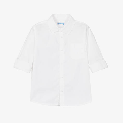Mayoral-قميص قطن بوبلين لون أبيض للأولاد | Childrensalon