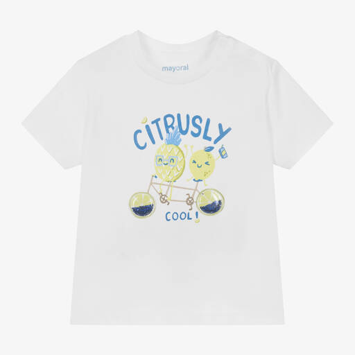 Mayoral-Boys White Fruit Print Cotton T-Shirt | Childrensalon
