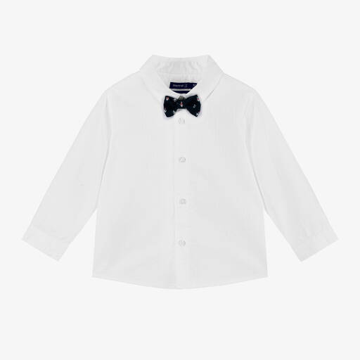 Mayoral-قميص مع ببيون قماش قطن لون أبيض للأولاد | Childrensalon