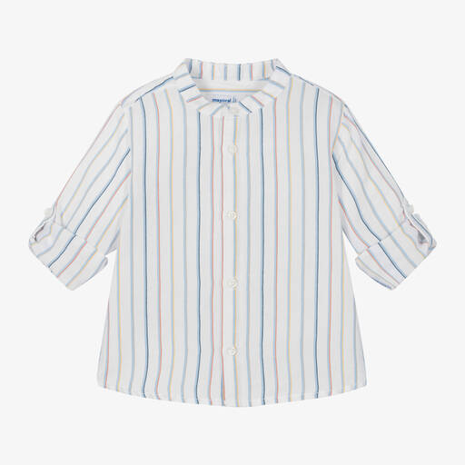 Mayoral-Boys White Striped Cotton & Linen Shirt | Childrensalon