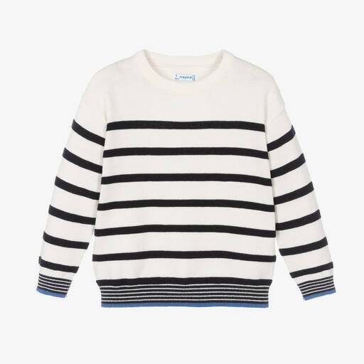 Mayoral-Boys White Striped Cotton Sweater | Childrensalon
