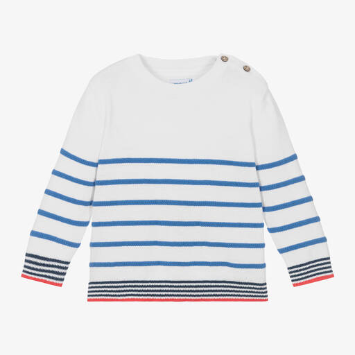 Mayoral-Boys White Striped Cotton Sweater | Childrensalon