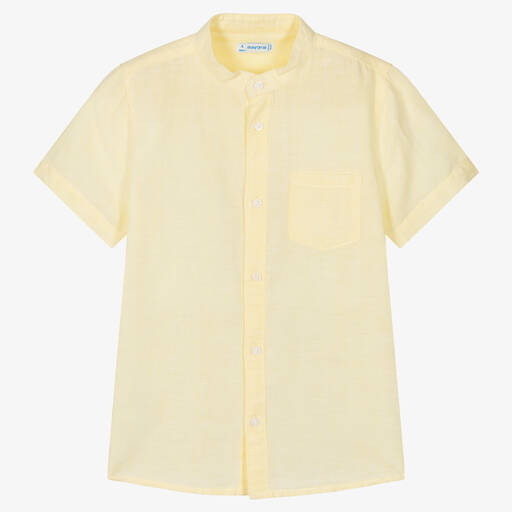 Mayoral-قميص قطن وكتان لون أصفر للأولاد | Childrensalon
