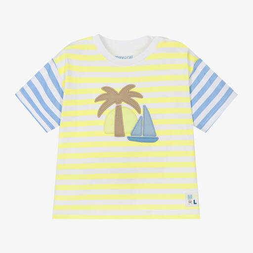 Mayoral-Boys Yellow Striped Cotton T-Shirt | Childrensalon