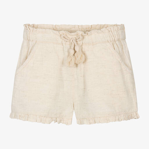 Mayoral-Girls Beige Cotton & Linen Shorts | Childrensalon