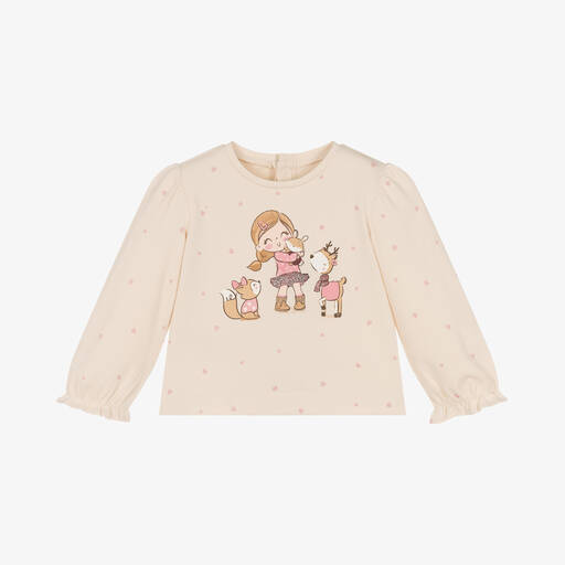 Mayoral-Girls Beige Cotton Top | Childrensalon