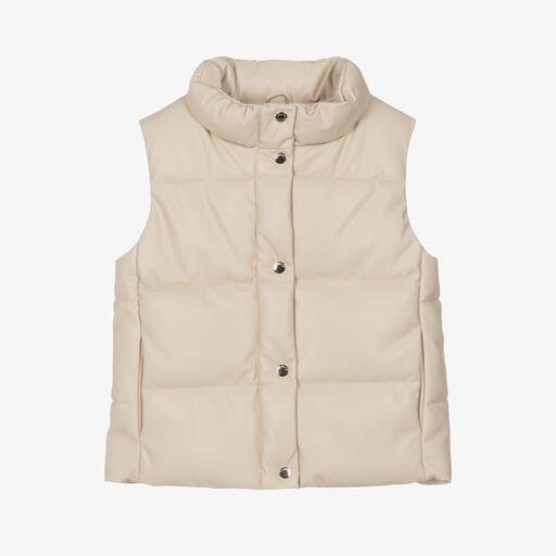 Mayoral-Girls Beige Faux Leather Puffer Gilet | Childrensalon