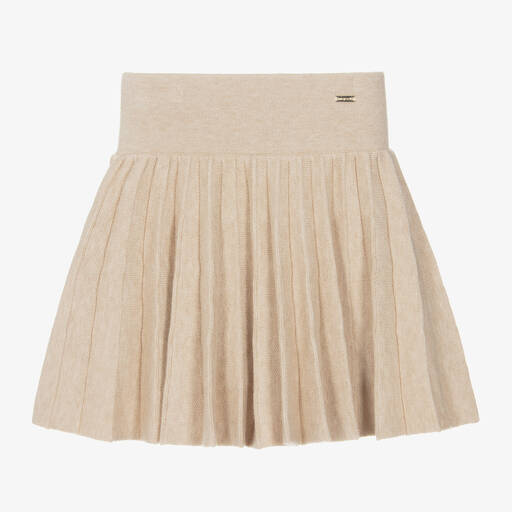 Mayoral-Girls Beige Knitted Pleated Skirt | Childrensalon