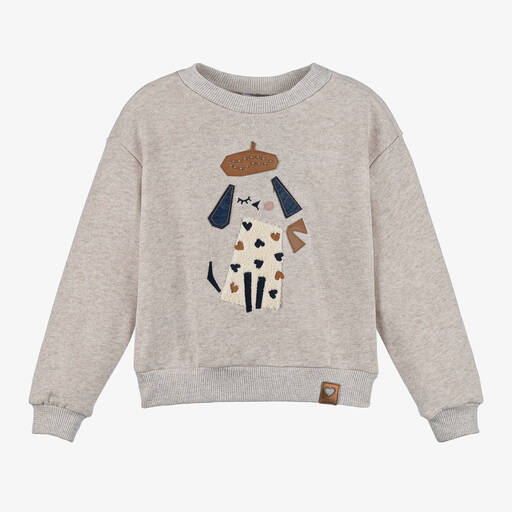 Mayoral-Girls Beige Marl Sparkly Sweatshirt | Childrensalon