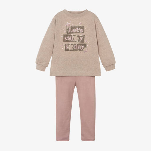 Mayoral-Girls Beige & Pink Leggings Set | Childrensalon