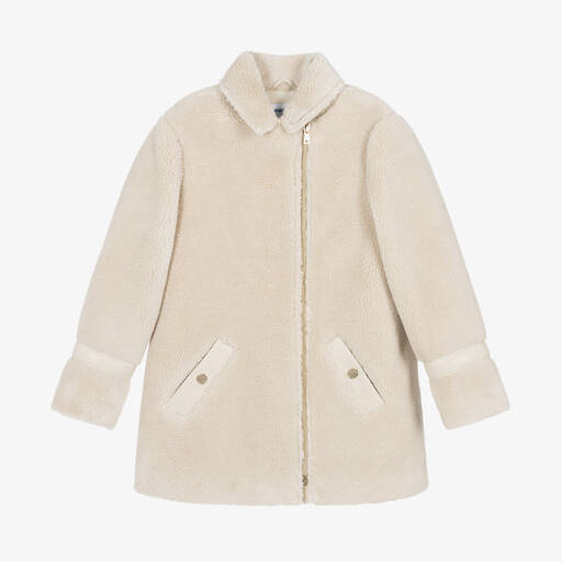 Mayoral-Girls Beige Teddy Fleece Coat | Childrensalon