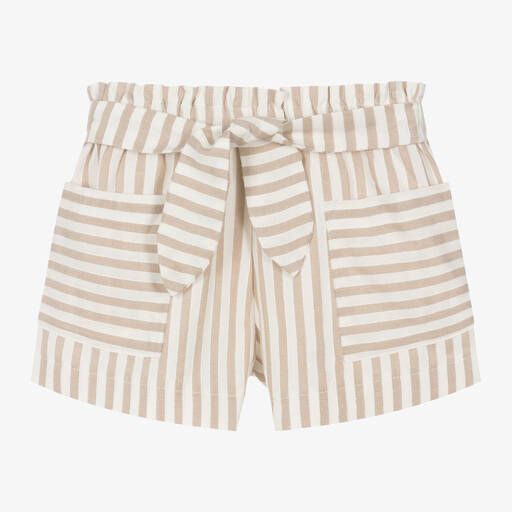 Mayoral-Girls Beige & White Striped Shorts | Childrensalon